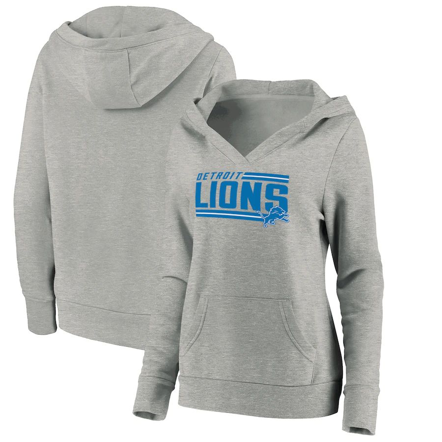 Women Detroit Lions Fanatics Branded Heathered Gray On Side Stripe V-Neck Pullover Hoodie